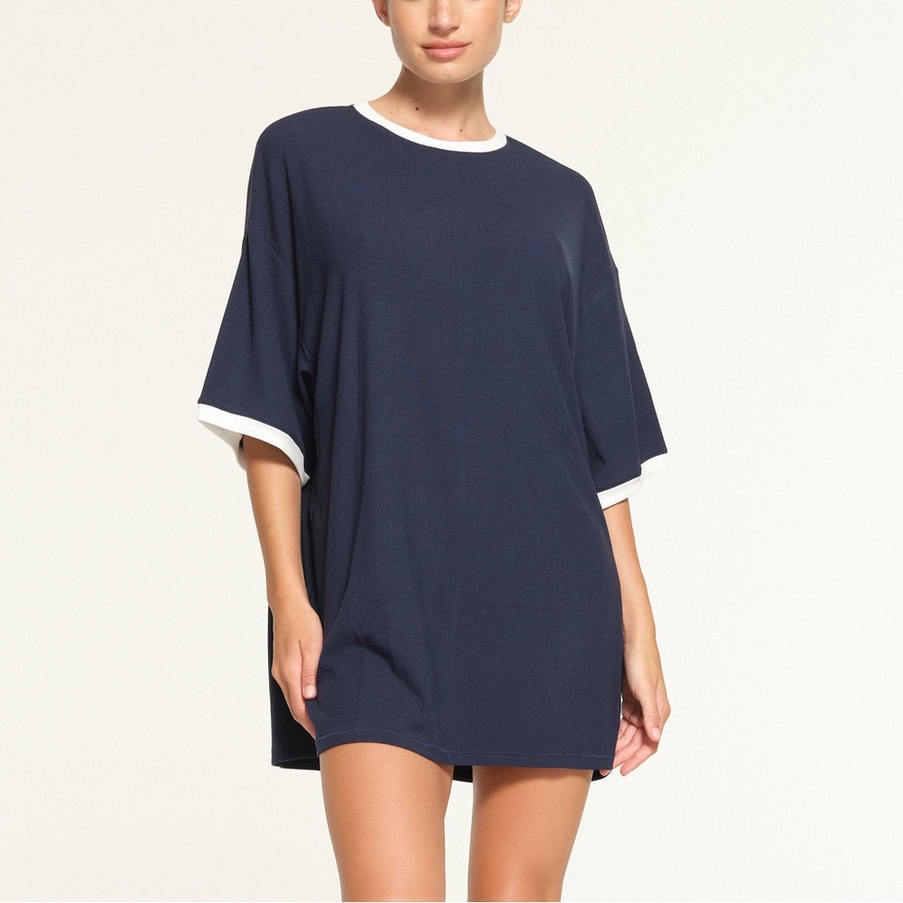 🦋SKIMS SOFT LOUNGE RINGER T SHIRT MINI DRESS NAVY XS